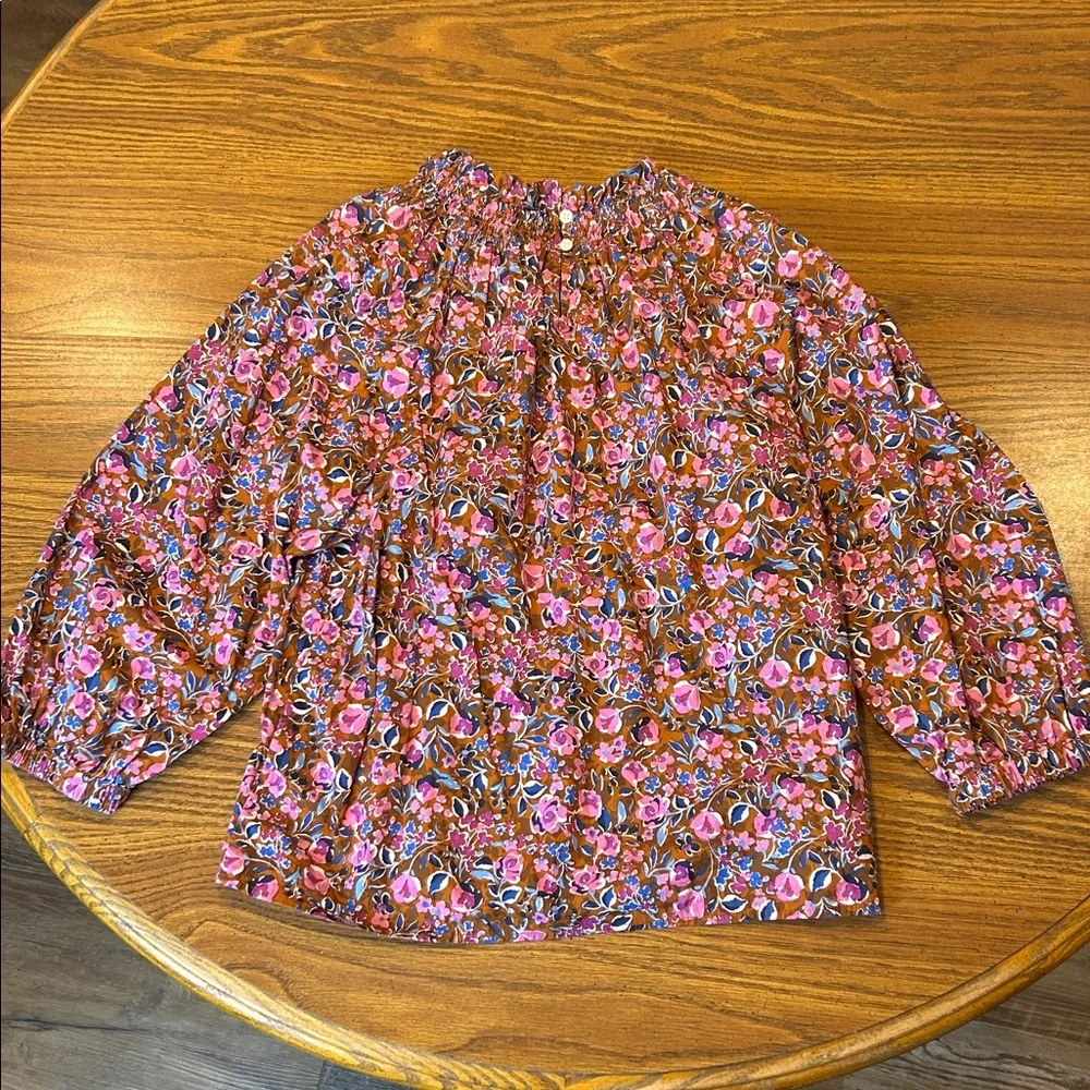 J. Crew Floral Print Smocked-Neck Top